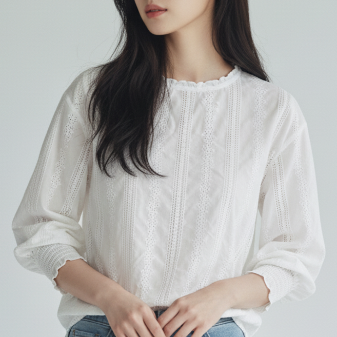 유니제이 르체 퍼프 레이스 블라우스