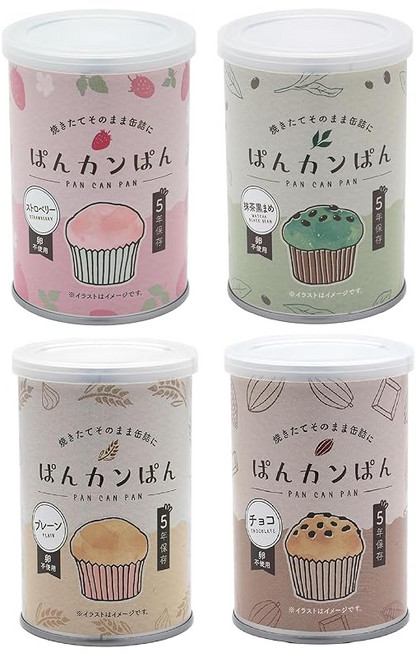 재해비축용 빵 팡캉팡 4가지 맛을 즐길 수 있는 체험 세트 총 4 캔 들이 세트 플레인 초코 스트로베리 말차 검은콩 5년 보존 보존식 비상식량 장기보존 빵 통조림 재해 비축, 1개