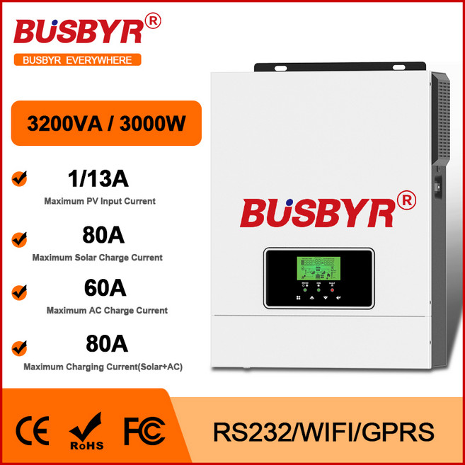 3KW 3.2KVA 하이브리드 태양광 인버터 24V 순수 사인파 MPPT 80A 충전 컨트롤러 오프, 02 With WIFI, 01 CHINA, 1개