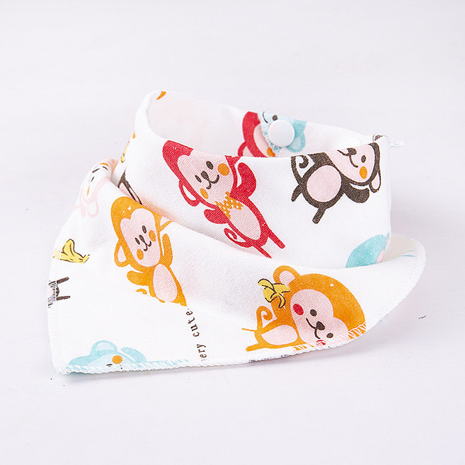 兒童雙層純棉三角口水巾嬰兒口水巾按扣卡通男女寶寶圍嘴兜代發, 1個, 1個裝, 09 小猴子:如圖