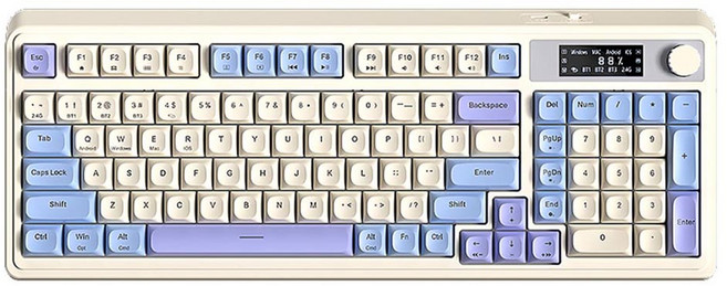 AULA S99 프로 3모드 유무선 키보드 멀티 기능 디스플레이 RGB 버전, 스모크 레인 블루, 제조사축