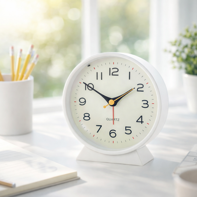 살림하루 보기편한 무소음 인테리어 탁상 시계, 화이트