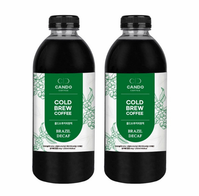 CANDU COFFEE 콜드브루 + 브라질 디카페인 더치커피, 2개, 1개입, 1L