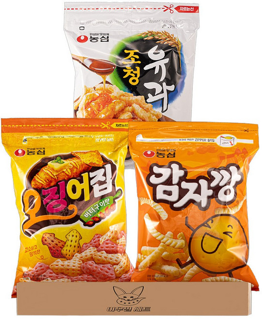 [여우별 세트] 대용량 지퍼백 과자 3종 세트, 2세트, 감자깡,오징어집,조청유과