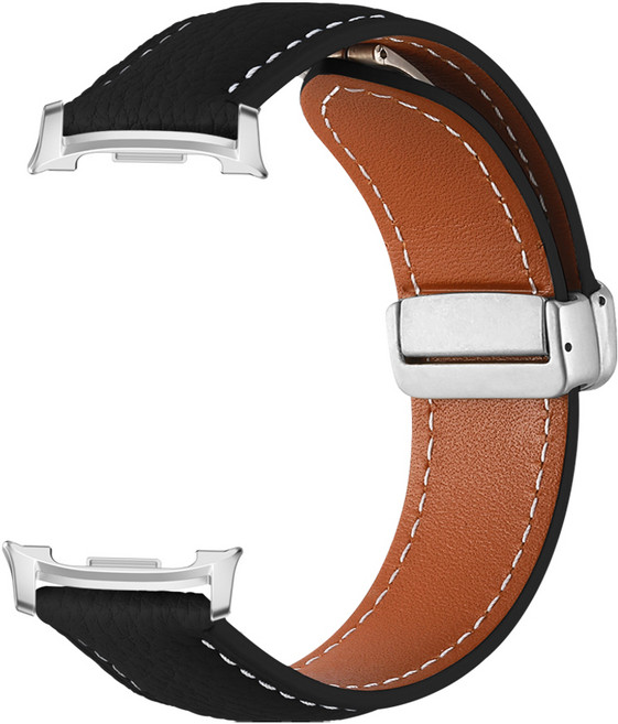 더조은셀러 갤럭시워치8 44 40 클래식 호환 커넥 프리 디버클 천연가죽 스트랩, 블랙