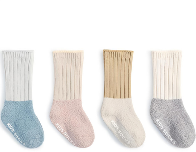꼼제 유아용 S배색크림67 도톰 수면양말 4족 세트