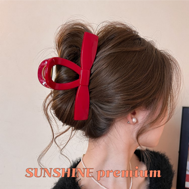 SUNSHINE 프리미엄 왕리본 올림머리 헤어 집게핀 13cm