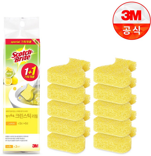3M 향기톡톡 크린스틱 리필 (핸들별도구매) 일회용 변기청소 수세미, 1개, 레몬