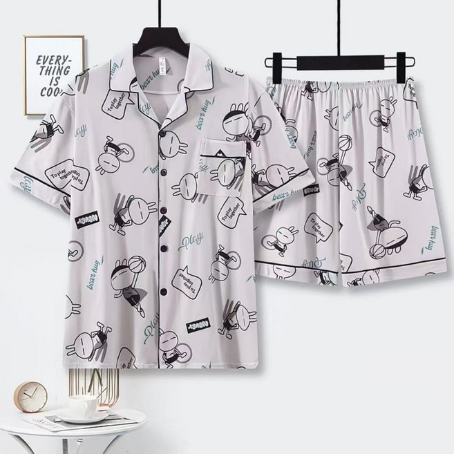 남자 여름 잠옷 세트 프린트 쿨링감 홈웨어 세트