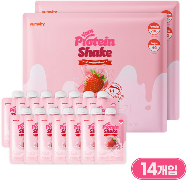 얌비티 얌프로틴 쉐이크 딸기맛, 7회분, 2개