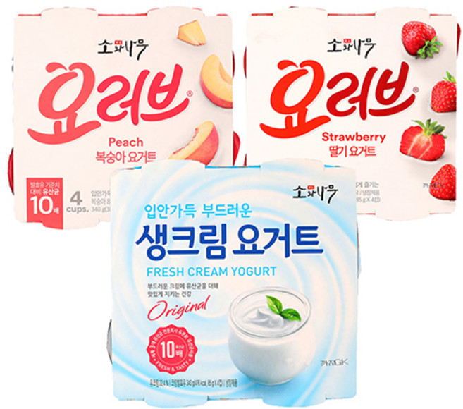 동원 소와나무 생크림 요거트 요러브 요거트 2종 85g, 복숭아 요거트 85g 8개, 딸기 요거트 85g 8개, 복숭아 요거트 85g 8개