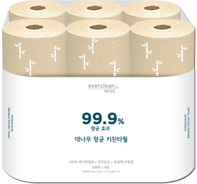 갈색 대나무 키친타올, 135매, 6개