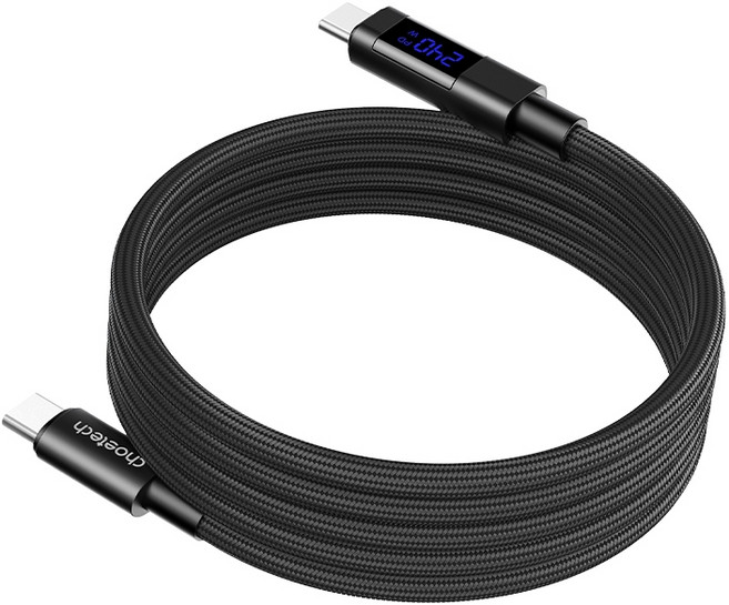 Choetech 240W 磁吸收納充電編織線 USB-C to USB-C WitsPer 智選家, 黑(數顯螢幕), 1個