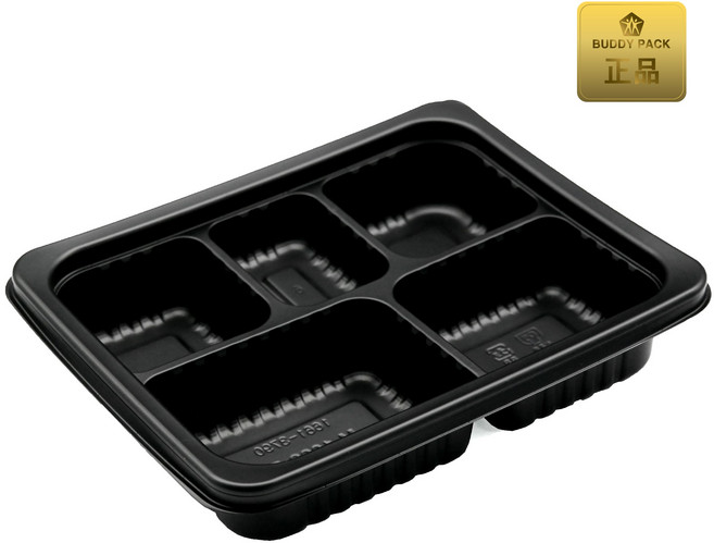 버디팩 M-1923-5A 검정 5칸 용기 (PP 재질 전자렌지 사용 가능 반찬/보쌈/족발/과메기 반찬용), 200세트, 1개