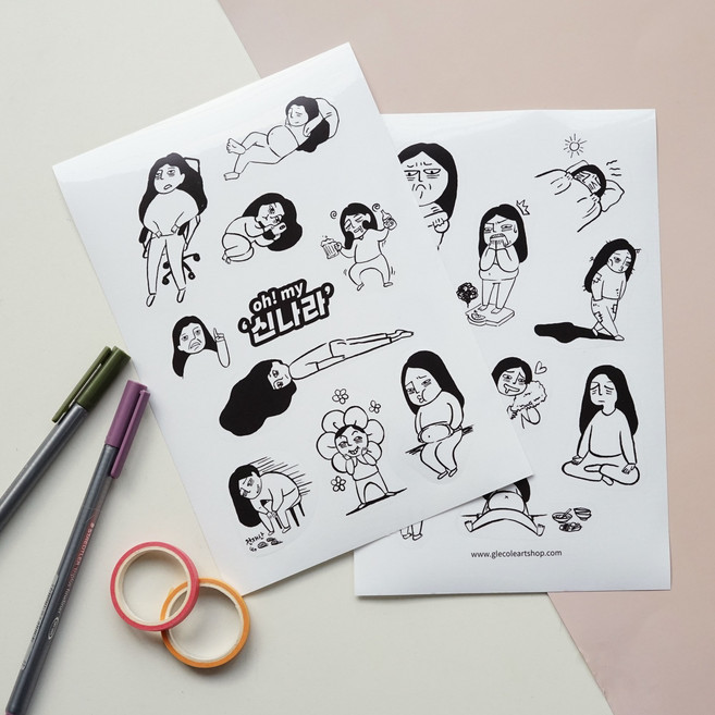 현실팩폭 신나라 캐릭터 웃긴 스티커 다꾸 폰꾸 다이어리 꾸미기 데코, 1세트, 기본