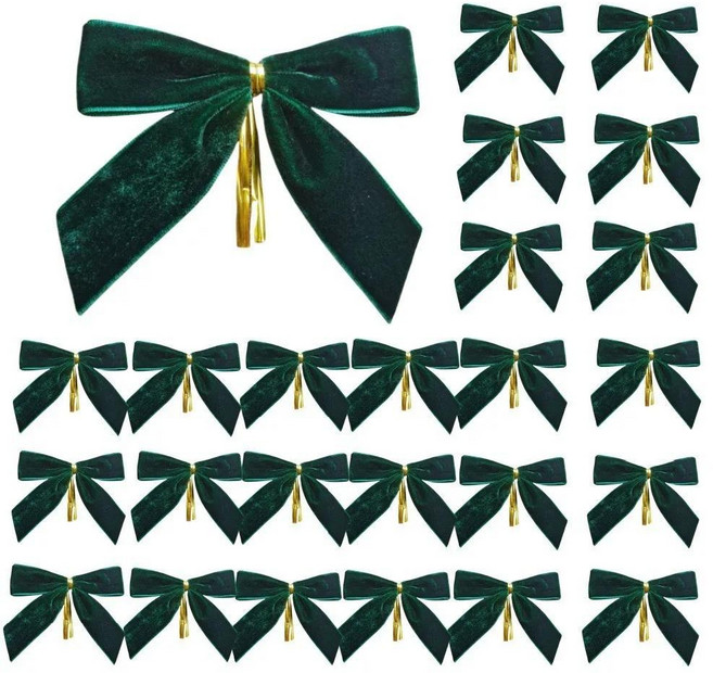 다기능 작은 붉은 벨벳 크리스마스 활 케이블 타이 소박한 화환 장식 질감 트리, A. 17 센치메터, 4. Green- / A. 17센티미터, 1개