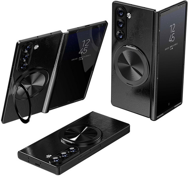 갤럭시 Z 폴드 힌지보호 천연 가죽 magsafe 360도 각도 조절이 거치대 케이스
