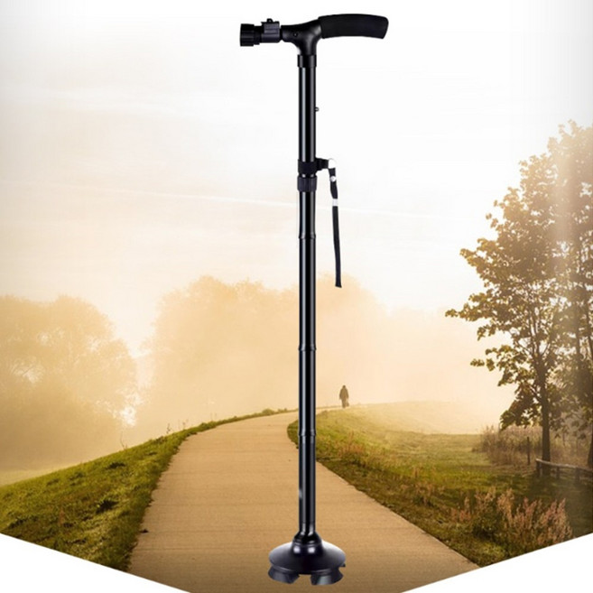 노인 지팡이 LED 후레쉬 4단 어르신지팡이 접이식, 단일제품, 1개