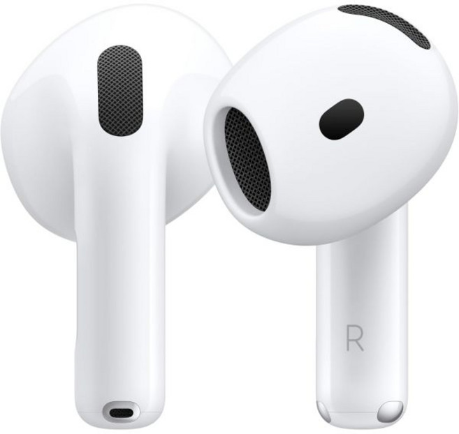 Apple AirPods 4 무선 이어버드 블루투스 헤드폰 액티브 노이즈 캔슬링 기능 어댑티브 오디오 투명 모드 개인화된 공간 USB-C 충전 케이스 충전 H2 칩, 하양, 액티브 노이즈 캔슬링 기능 없음