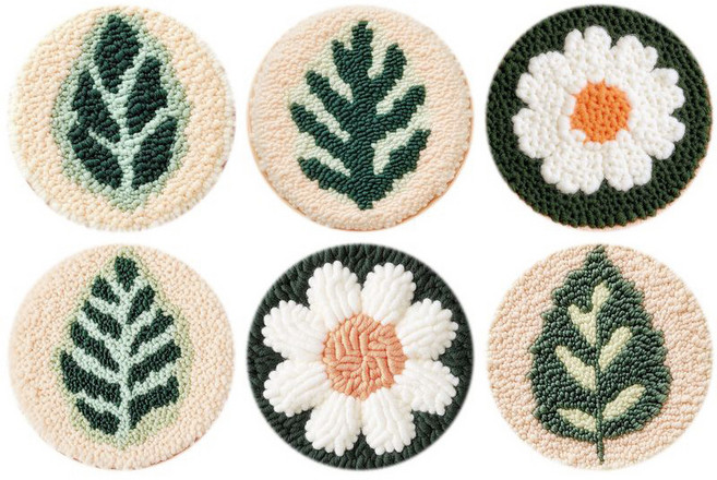 戳戳繡DIY杯墊材料包 隔熱刺繡解壓禮物, PKBD0030 - 杯墊六件套, 1個