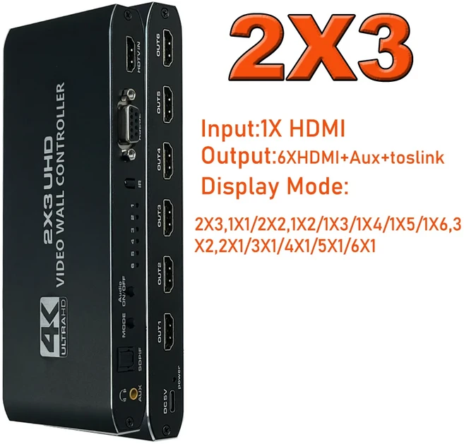 4K HDMI 비디오 월 컨트롤러 3X3/2X3/2X2 프로세서 멀티 스크린 스플라이서 디스플레이, 02 2X3, 01 USA Power