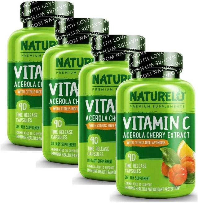 네츄렐로 비타민C 아세롤라체리 추출물 500mg 캡슐 NATURELO Vitamin C Acerola Cherry, 90정, 4개 - 쿠팡