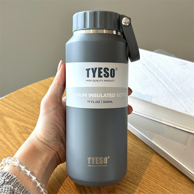 TYESO大容量易拉保溫杯 304不鏽鋼 旋轉防漏, 1個, 高級灰 500ml