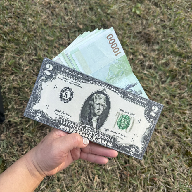 골프내기 2딸라 달러 현금 지폐 돈주머니 인조가죽 머니클립 PU 경량 요술 캐디용품 버디나비 골프모임 답례품, 1개, free