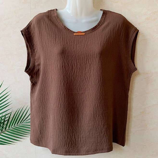 Neirny 중년 여성 빅사이즈 나시 티셔츠 여름용 엄마룩 냉장고 루즈핏 끈이너 심플 기질 패션 아이스 쿨링 민소매 상의