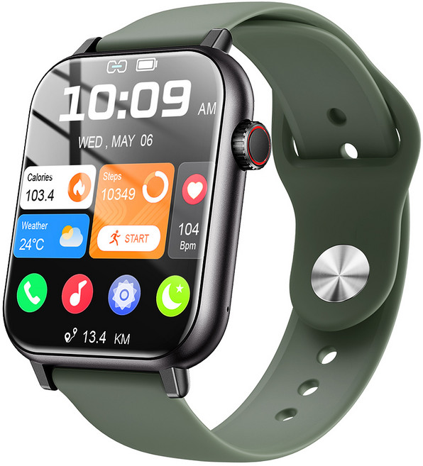 LifeSync 통화가능 스마트 워치 운동측정 2.0인치 대화면 한글판 스마트밴드, 그린, 4.5cm, 블루투스