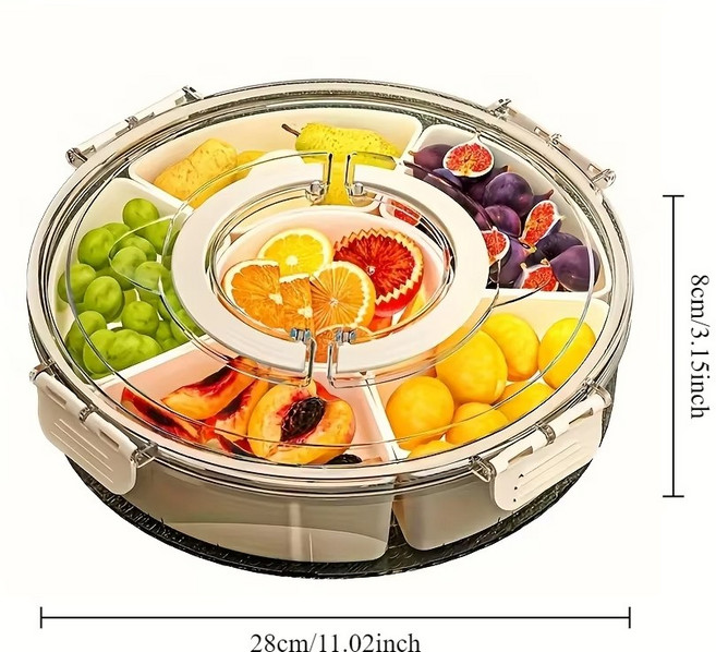 1Pc 5칸 식품 보관 말린 과일 스낵 접시 회전식 용기 뚜껑과 손이 있는 및 야채 트레이, 1개, 01 As shown × 1개