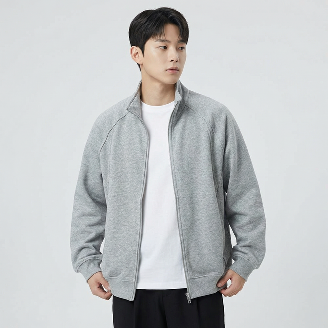 Asure 남성 무지 집업 맨투맨 스탠딩 칼라 가디건 빅사이즈 아우터