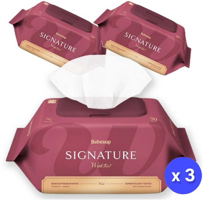 베베숲 시그니처 위드레드 영유아물티슈 캡형, 80g, 3개