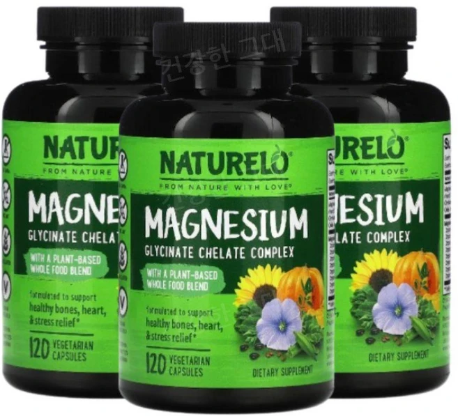 네츄렐로 마그네슘 글리시네이트 킬레이트 복합체 200mg 베지 캡슐 120정, 3개 - 쿠팡
