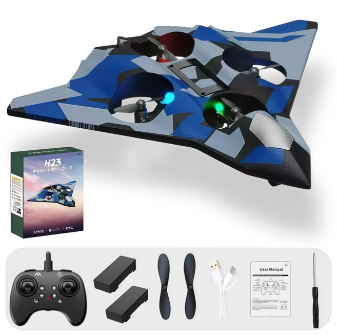 입문용 어린이 선물용 RC 전투기 드론 20분 비행 지속 미니드론 무선조종 고성능 LED 비행기 장난감, 스카이 블루, 1개