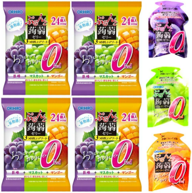 오리히로 곤약젤리 0칼로리 거봉+머스켓+망고 24개입, 4개, 432g