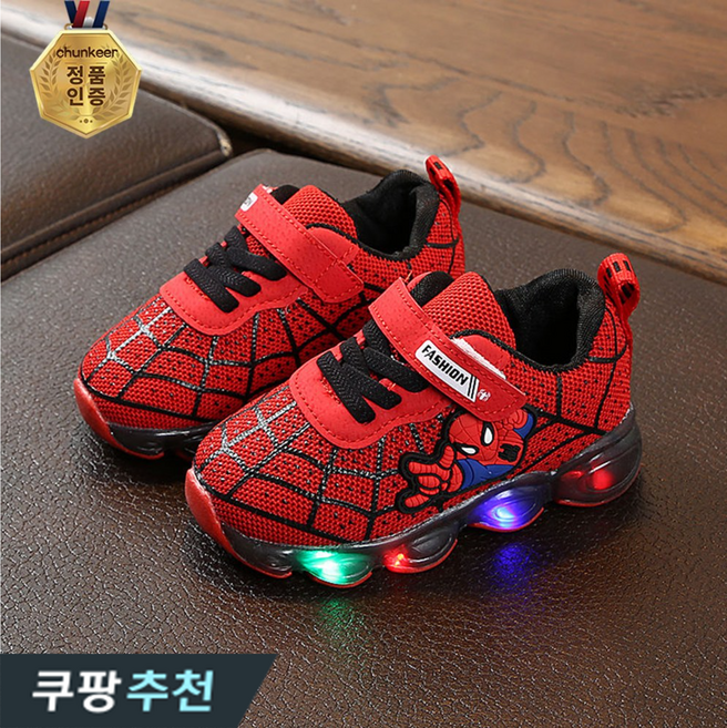 춘게엘 클래식 아동용 스파이더맨 발광 운동화 남아 여아 여자아이 미끄럼방지 LED 러닝화 스포츠화 620호 CcW9FG
