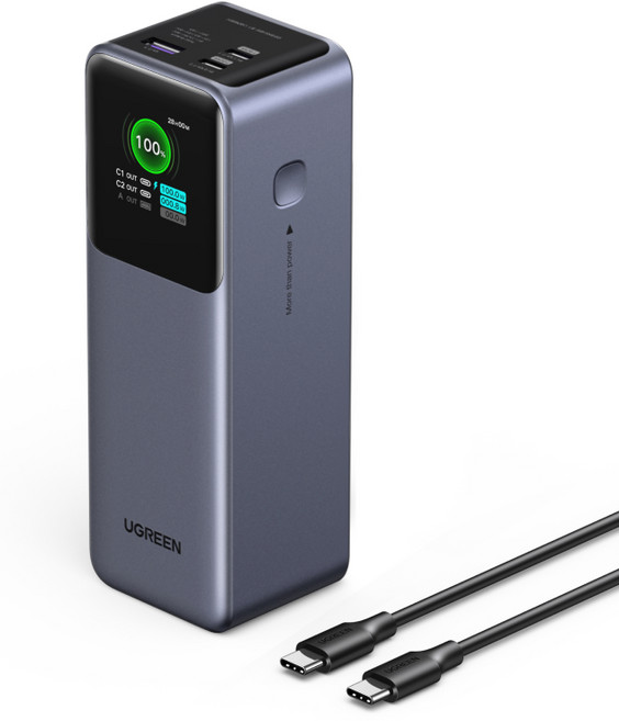 UGREEN 유그린 Nexode 200W 보조배터리 25000mAh 대용량 보조배터리고속충전 PD 3.1 고속 충전 3포트 보조베터리 240W C-타입 고속 충전 케이블 포함, 1개, Grey, PB722