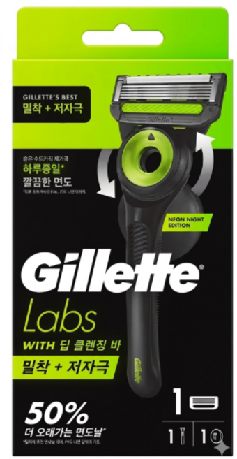 질레트랩스 네온 나이트 에디션, 핸들 + 면도날 + 행어, 1개