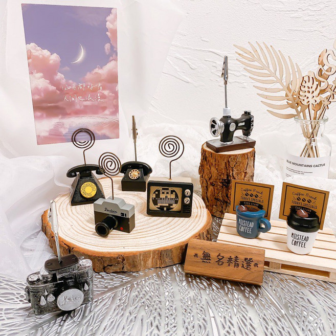 復古相機/時鐘/咖啡杯留言夾 名片夾 照片夾 菜單夾辦公室小物擺件 多款創意造型 穩固底座設計 適用於辦公室、居家空間 提升桌面整潔度。, 1個, 咖啡/藍