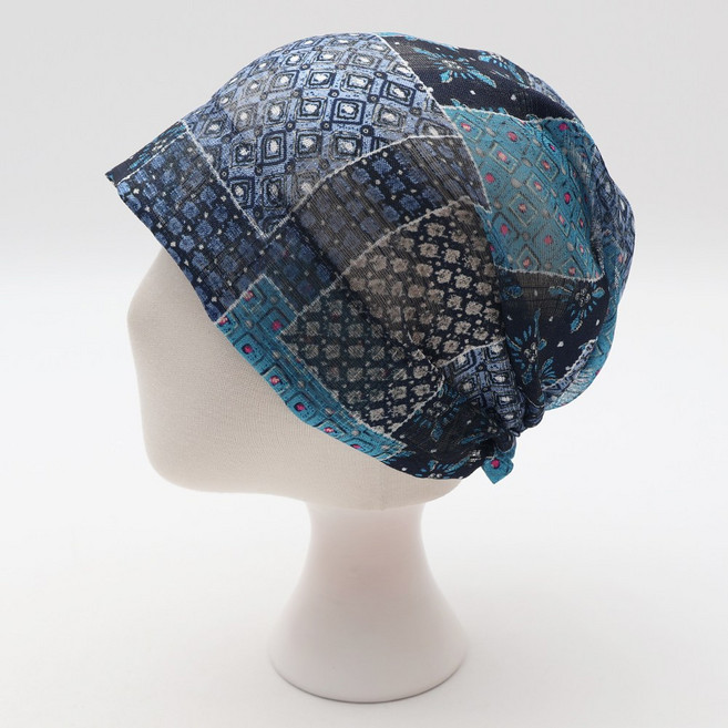 에스랑 여성 패치워크 비니모자 항암모자 얇은 여름 두건 데일리 모자