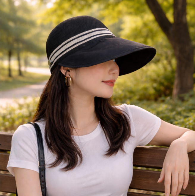 여성 썬캡 자외선차단 넓은챙 니트 모자 중년 여성 봄 여름 가을 외출용 UV 차단 모자