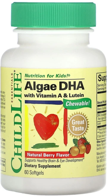 ChildLife Essentials 비타민A 및 루테인 함유 해조류 DHA 천연 베리 맛 소프트젤 60정, ChildLifeEssentials비타민A및루테인함유해, 1개 - 쿠팡