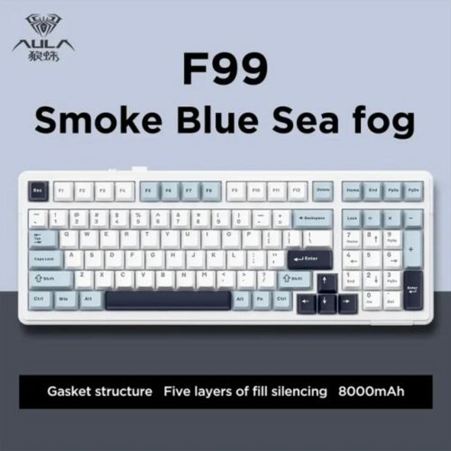 F99 키보드 AULA 기계식 게임 3 가지 모드 무선 블루투스 유선 핫 스왑 Pbt 개스킷 RGB 맞춤형 선물, 없음, 없음, 4) Blue - Flame Purple, 1개
