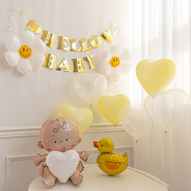 파티몬 헬로 베이비 용품 가랜드 베이비샤워 9종 옐로우 파티 소품, 1개, HELLO BABY 가랜드 베이비 샤워 9종 - 옐로우