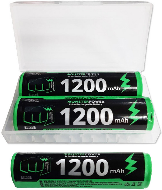 몬스터파워 18650 배터리 1200mAh 보호회로 리튬이온 충전지 충전식 건전지 고방전, 1개, 1개입