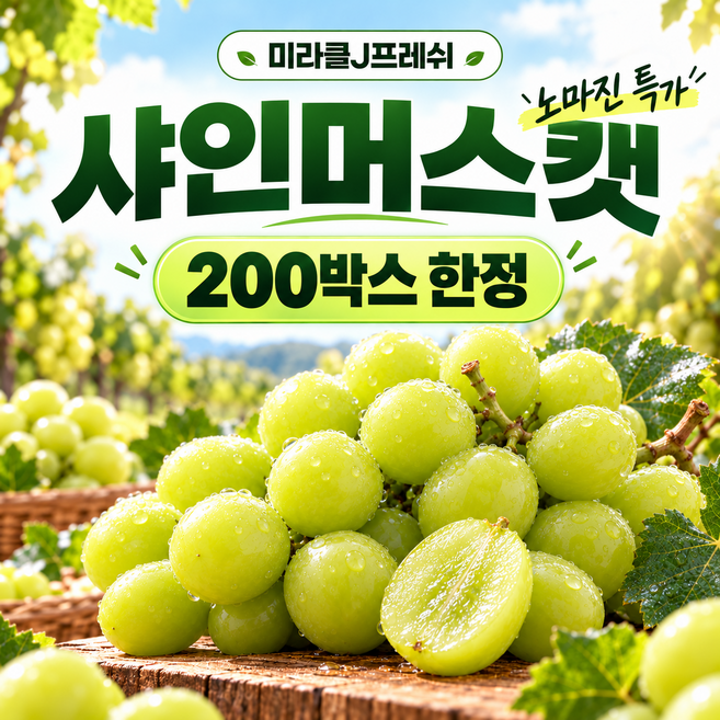 주문폭주 50박스한정 꿀brix 당일선별 샤인머스켓, 1박스, 3kg