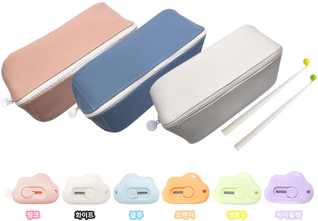 리빙미 대용량 말랑 필통 칼 볼펜 문구 세트, 1개, 핑크