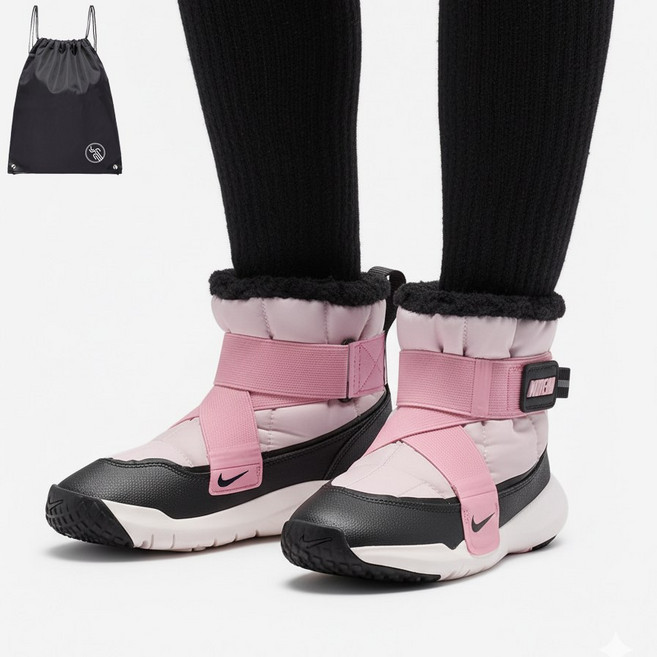 나이키 키즈 따뜻한 겨울 부츠 신발 핑크 X자 찍찍이 밴드 (PGN짐쌕가방 지급)