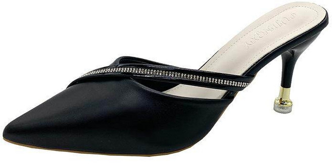 여성 스틸레토힐 블로퍼 슬리퍼 힐 구두 큐빅 스트랩 뾰족코 고급 인조가죽 편안한 착용감